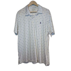 Izod Golf Polo Shirt Men's L White with Green/Blue Golf Club Print